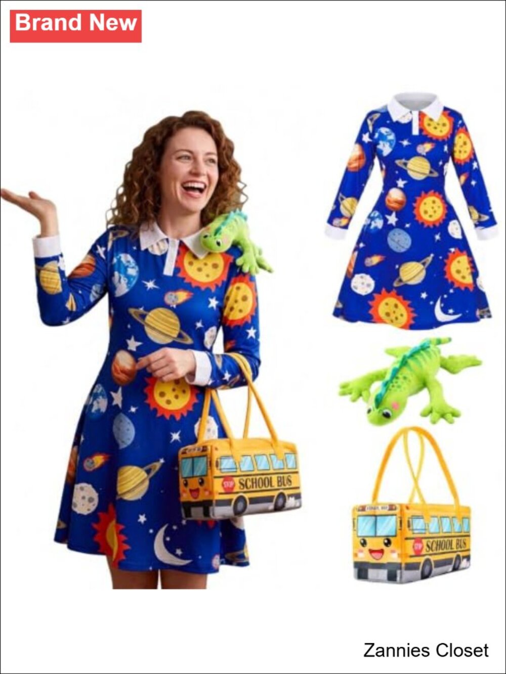 👻 Ramede Women's Halloween Teacher Costume Dress with School Bus Bag & Lizard